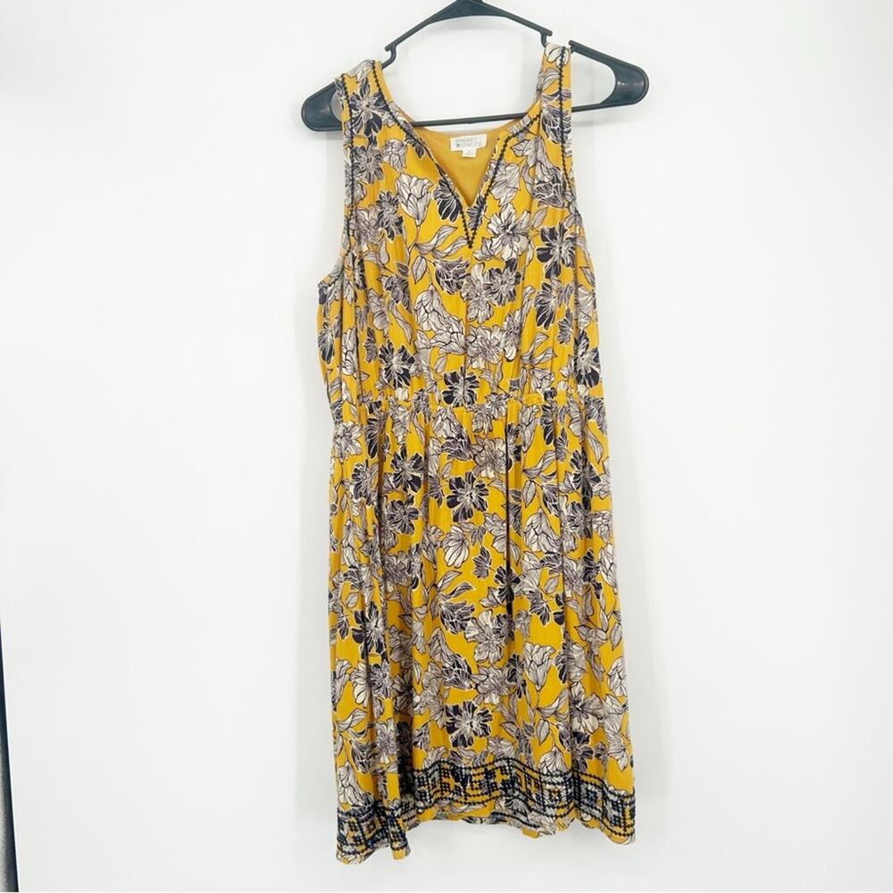 Market & Spruce V-Neck Blue‎ & Yellow Floral Dress Size Medium XL